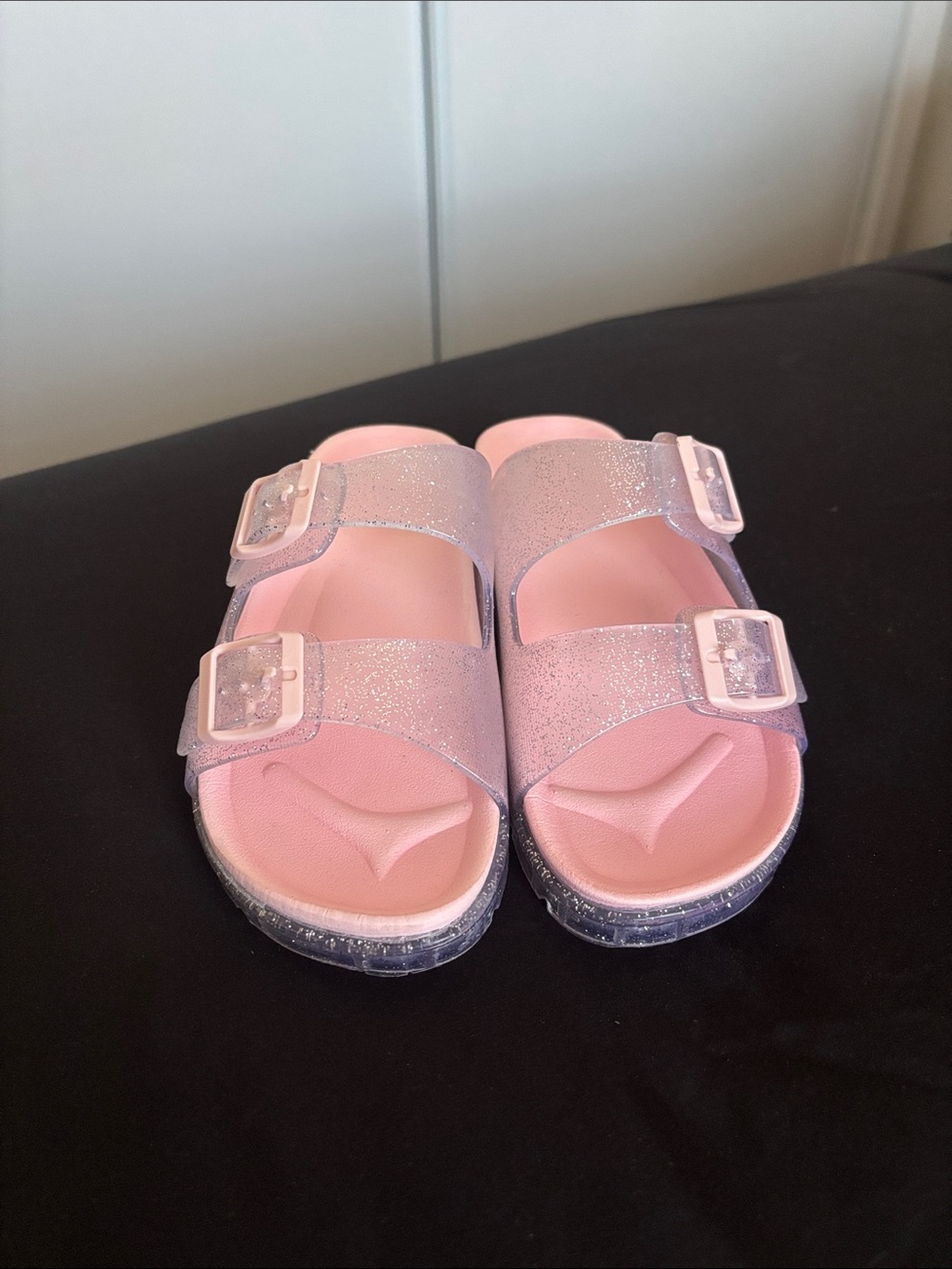 Girls' Pink Glitter Double-Buckle Slide Sandals